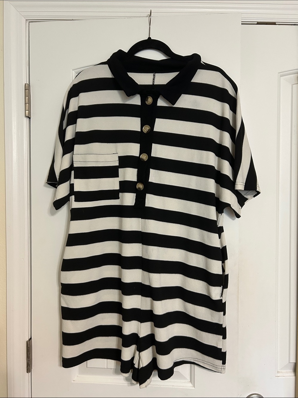 Amazon Black & White Striped Short-Sleeve Polo Romper